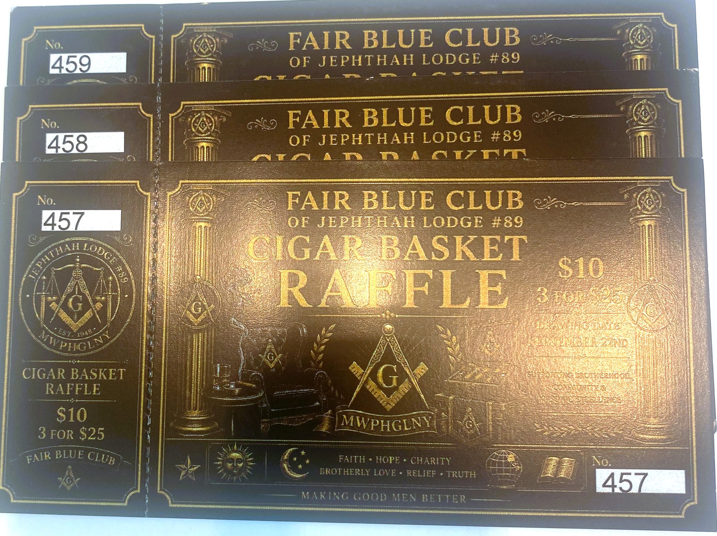 FAIR BLUE CLUB CIGAR BASKET 3 RAFFLE TICKETS FOR $25 BUNDLE #3